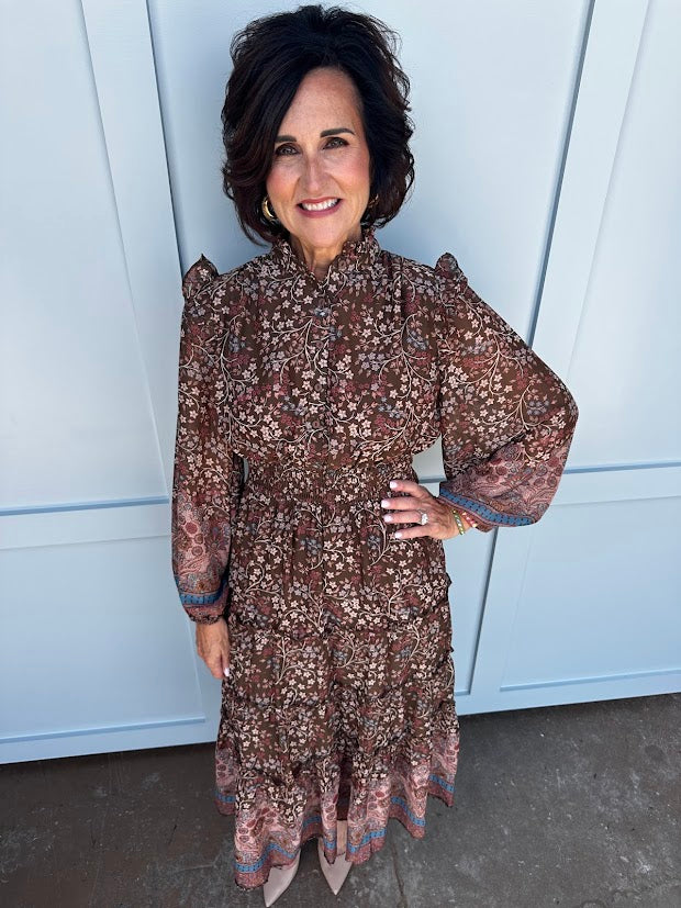 Autumn Chiffon Border Detail Maxi Dress