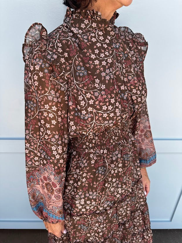 Autumn Chiffon Border Detail Maxi Dress