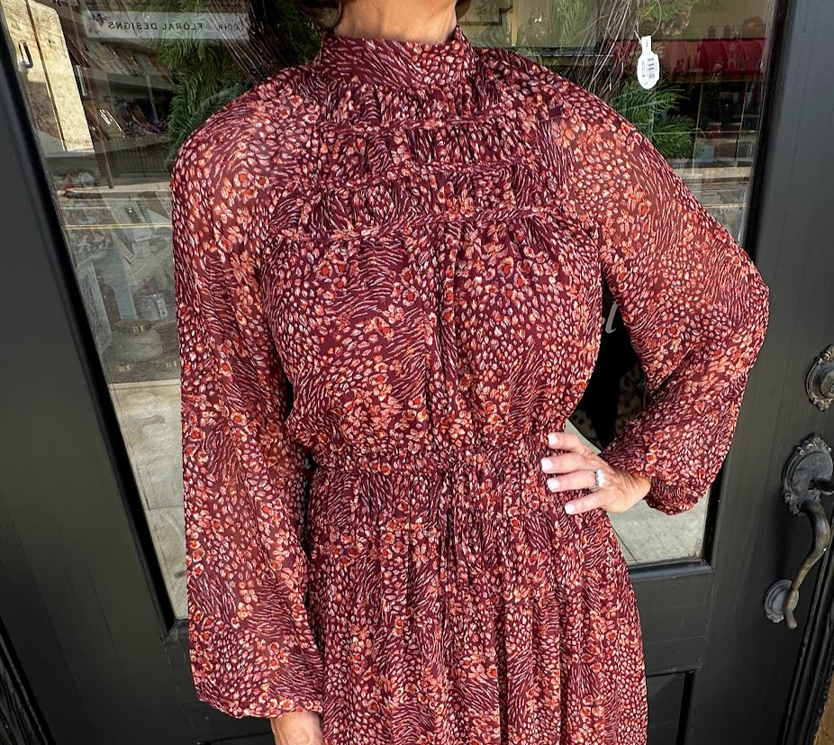 Burgundy Fall Chiffon Maxi Dress