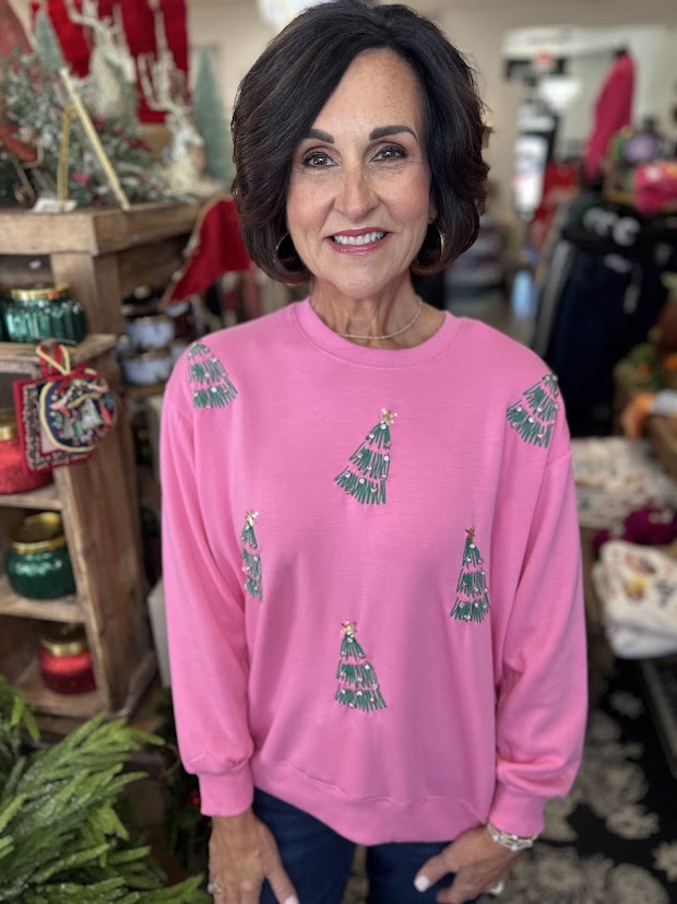 Sarah Embroidered Green Tree Sweatshirt