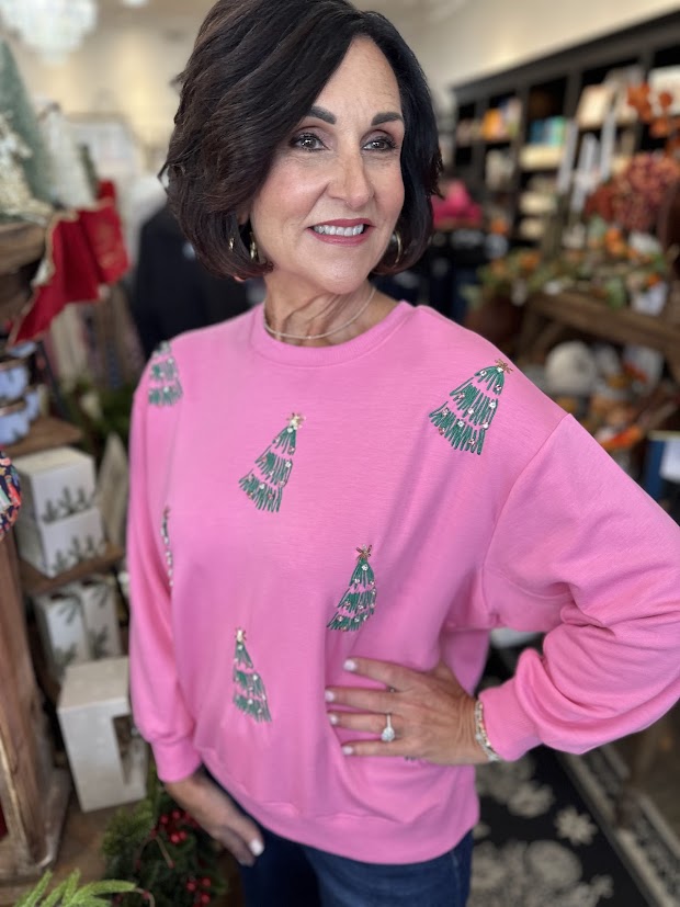 Sarah Embroidered Green Tree Sweatshirt