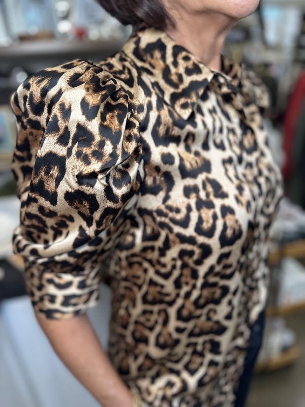 
                      
                        Leopard Satin Puff Sleeve Top
                      
                    