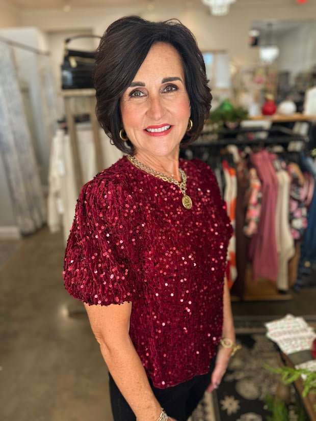 Burgundy Velvet Sequin Top