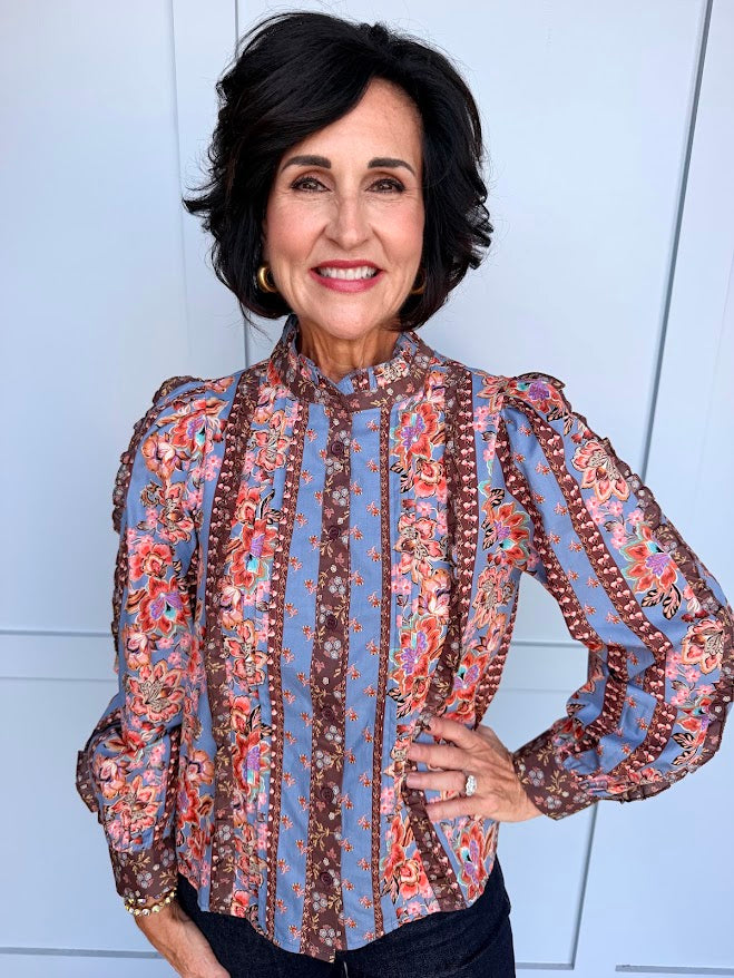Dusty Blue Floral Blouse