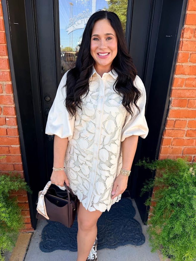 Leather Exaggerated Sleeve Dress