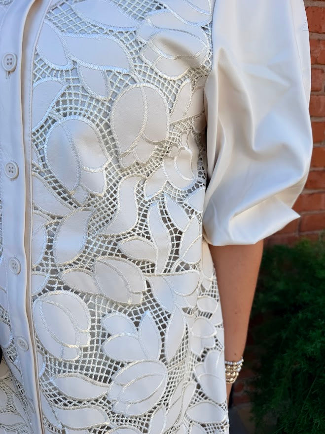 Leather Exaggerated Sleeve Dress