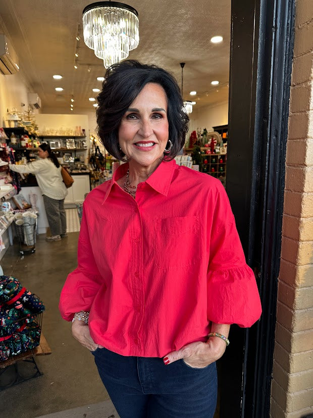 Berry Red Bubble Hem & Sleeve Top