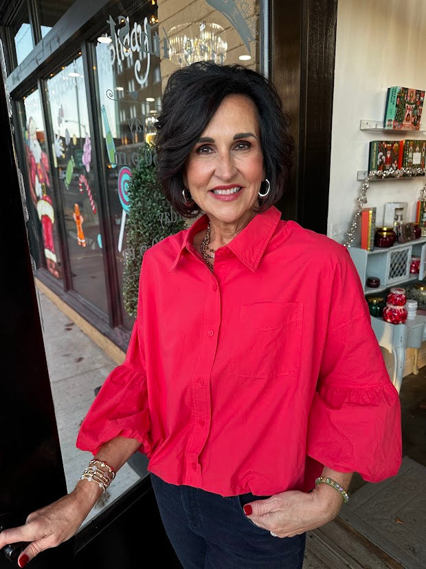 Berry Red Bubble Hem & Sleeve Top