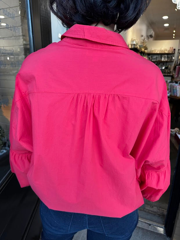 
                      
                        Berry Red Bubble Hem & Sleeve Top
                      
                    