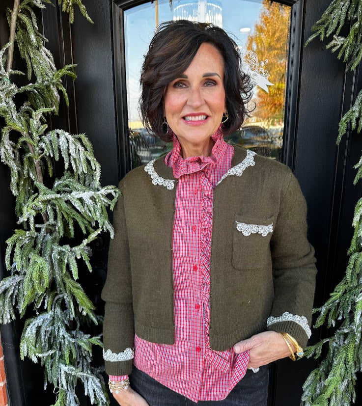 Olive Jewel Cardigan