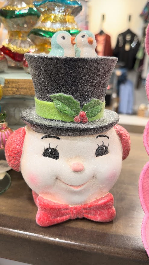 Nostalgic Snowman Head with Bird