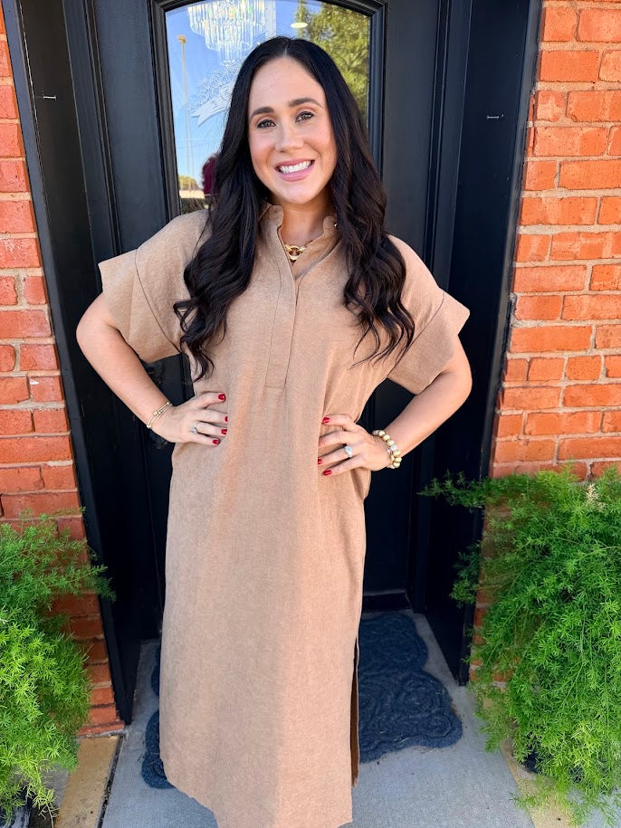 Camel Chic Midi Dress
