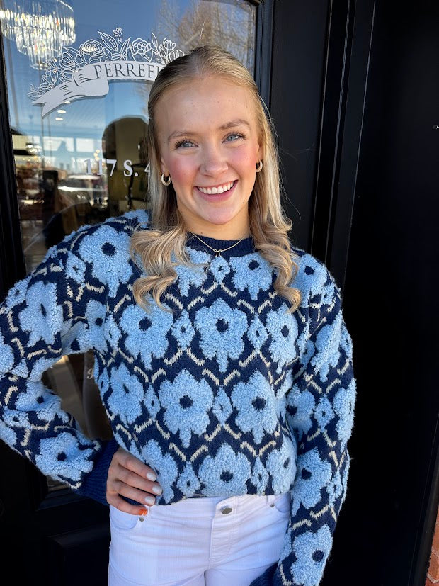 Blue Gwen Flower Sweater