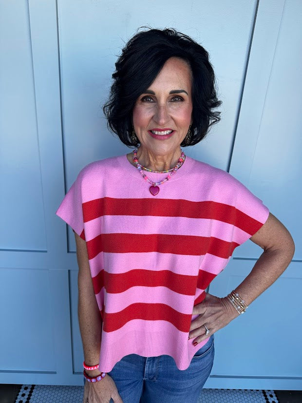 Piper Pink and Red Striped Top
