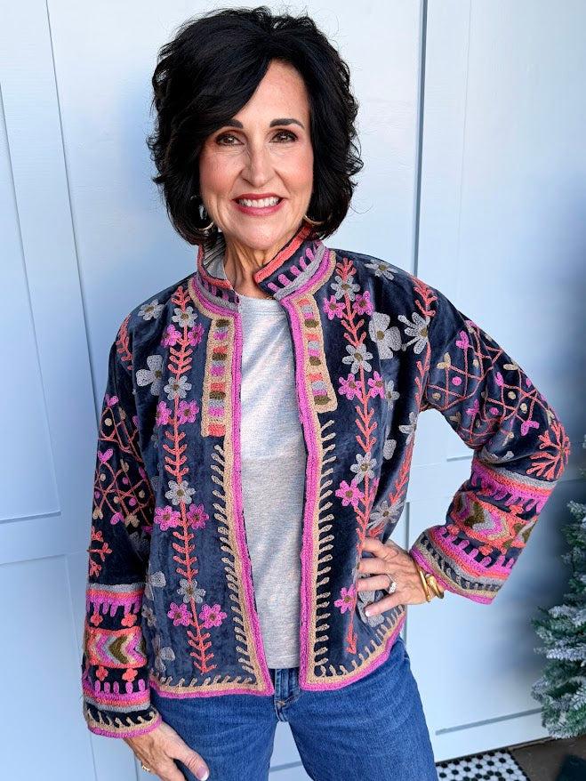 One Size Flower Child Jacket- Midnight