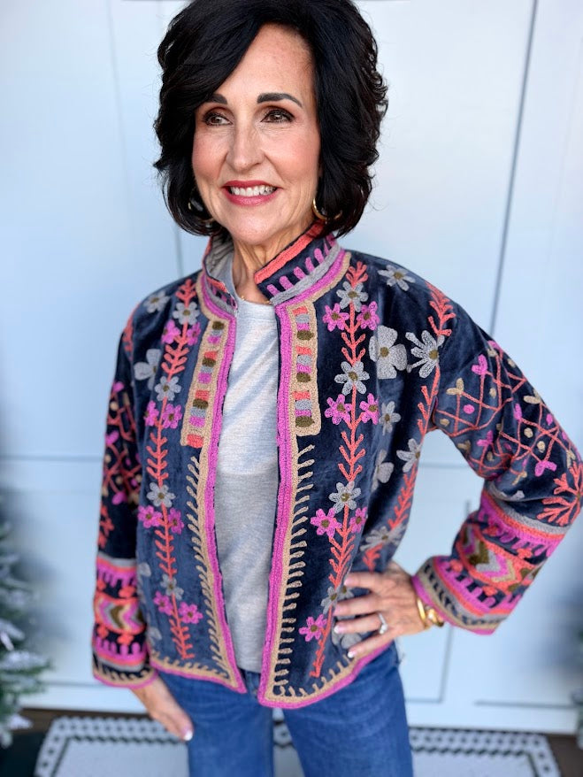 One Size Flower Child Jacket- Midnight