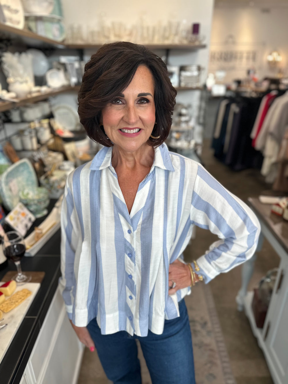 Perfectly Pleated Blue Striped Blouse