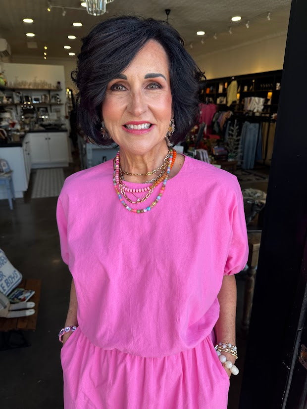 Hibiscus Pink Bubble Top and Skirt Set