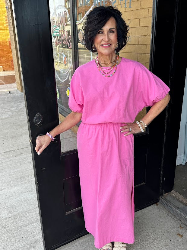 Hibiscus Pink Bubble Top and Skirt Set