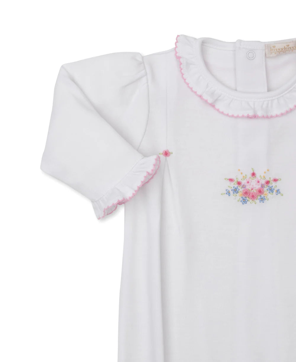 Hand Embroidered Pastel Gardens Footie 0-3M