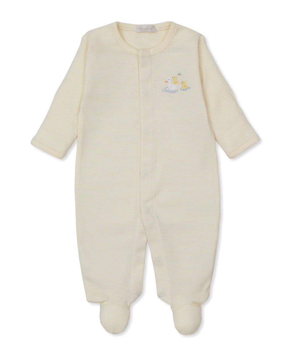 Hand-Embroidered Duck Pond Striped Footie 0-3M