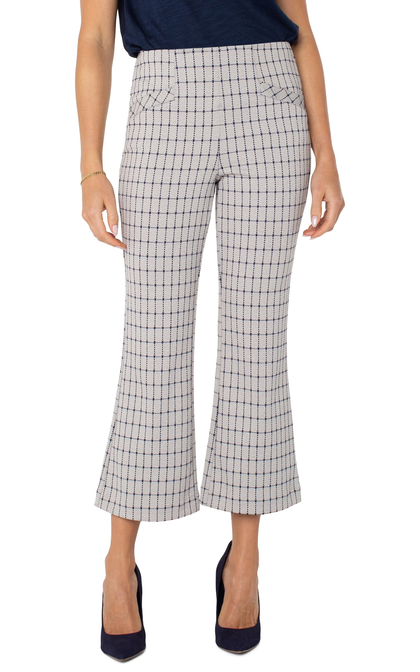 Liverpool Stella Kick Flare Navy/Taupe Grid Pant