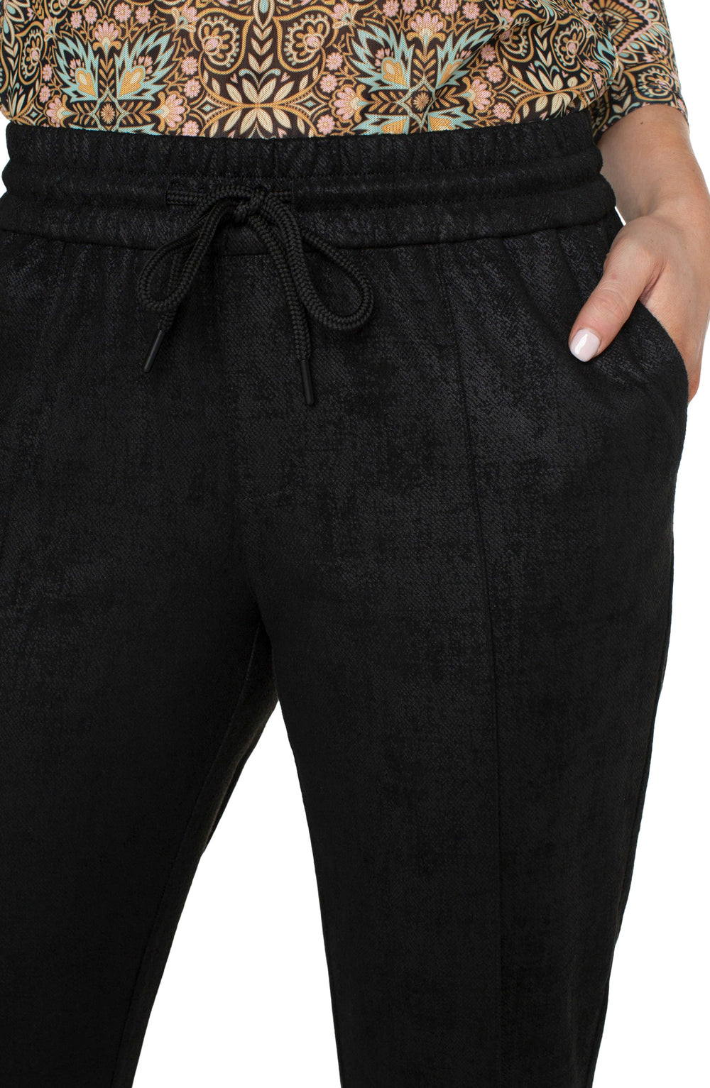 Black Distressed Pull On Trouser