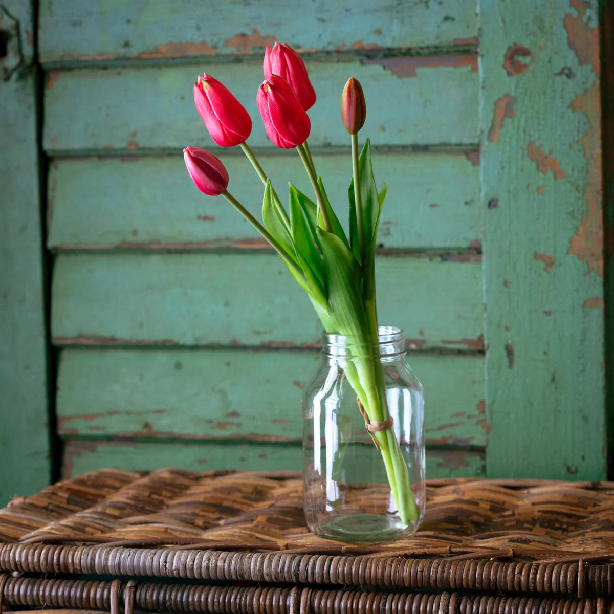 Real Touch Salmon-Red Tulip Bunch