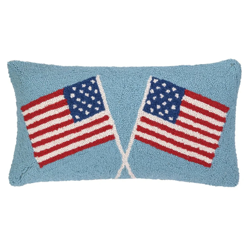 Double American Flags Pillow