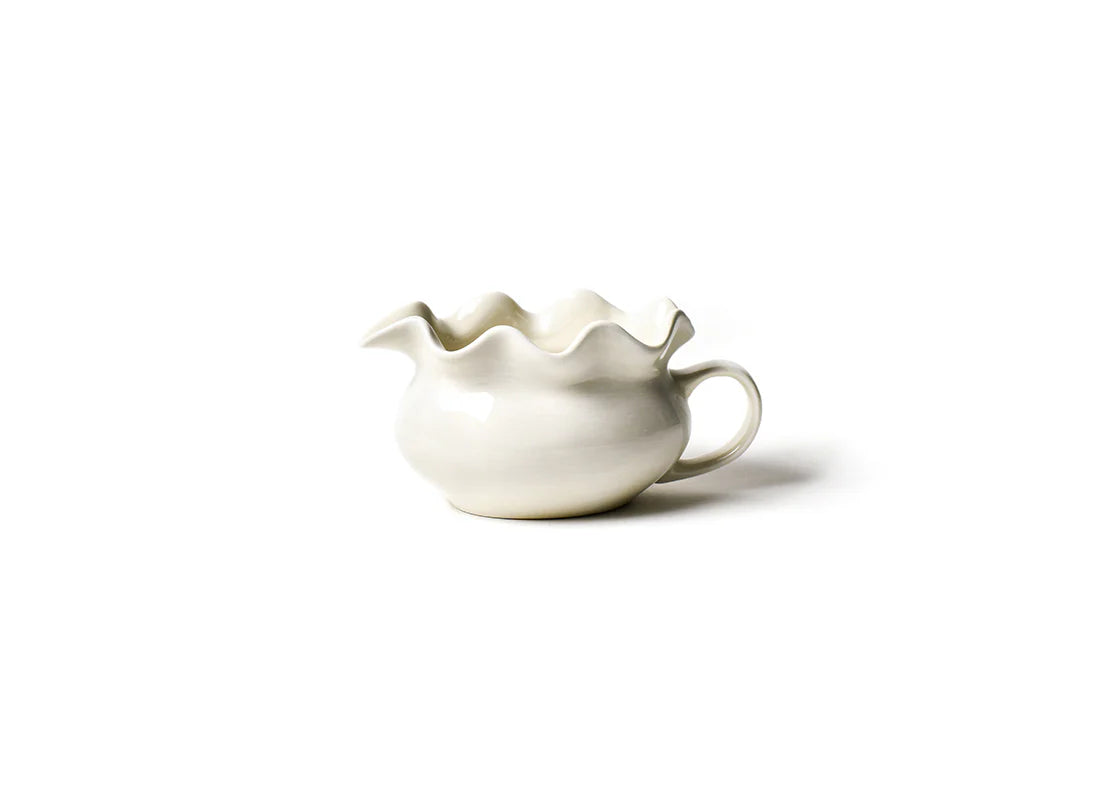White Ruffle Stoneware Gravy Boat