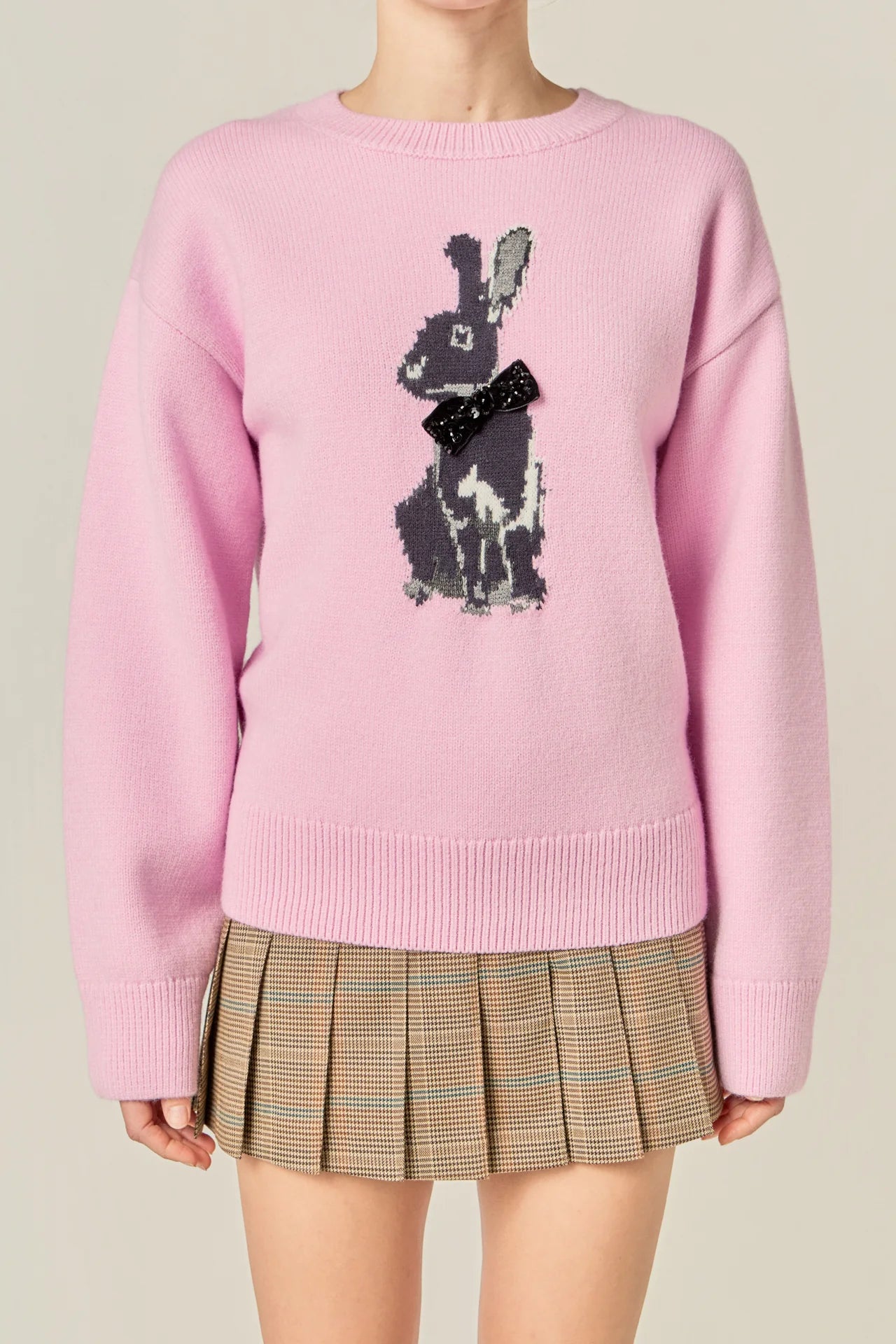 Bunny Rhinestone Bow Sweater