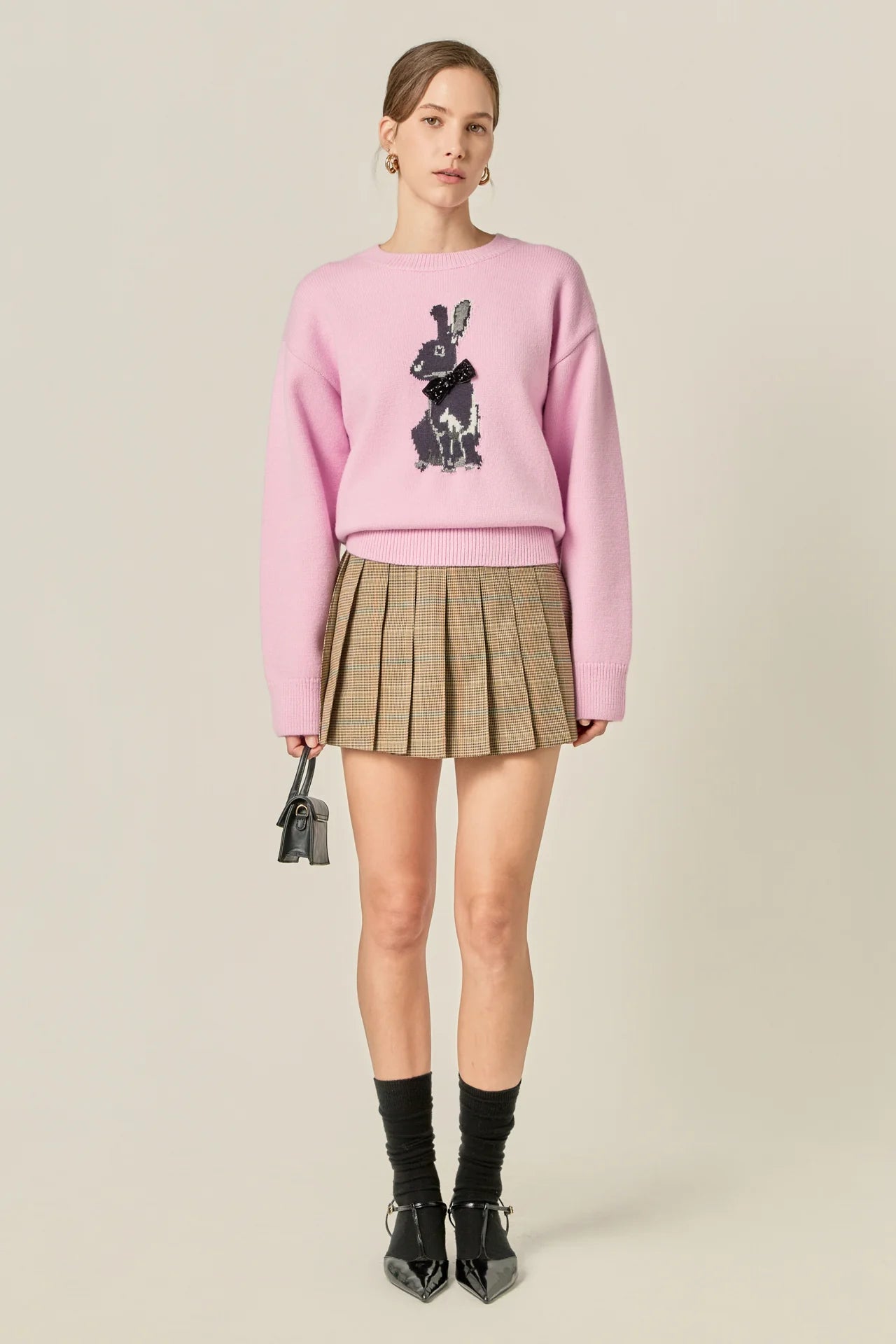 Bunny Rhinestone Bow Sweater