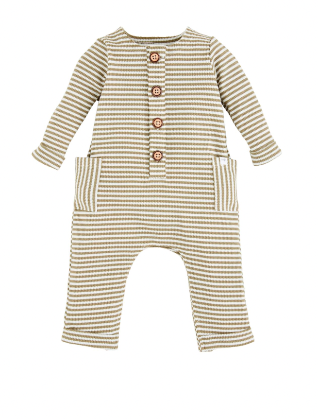 Green Stripe Waffle Onsie 6-9 mths.