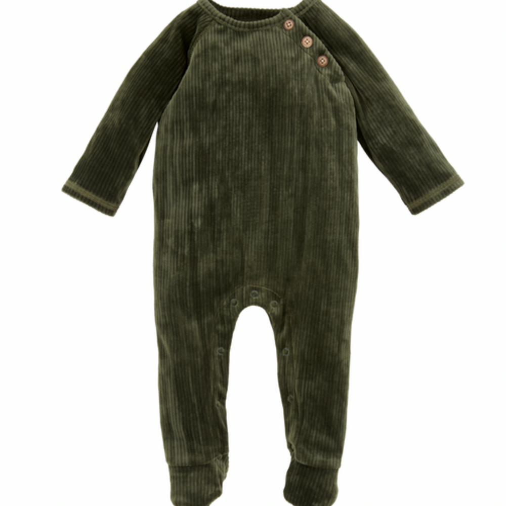 Olive Rib Velour Sleeper 3-6