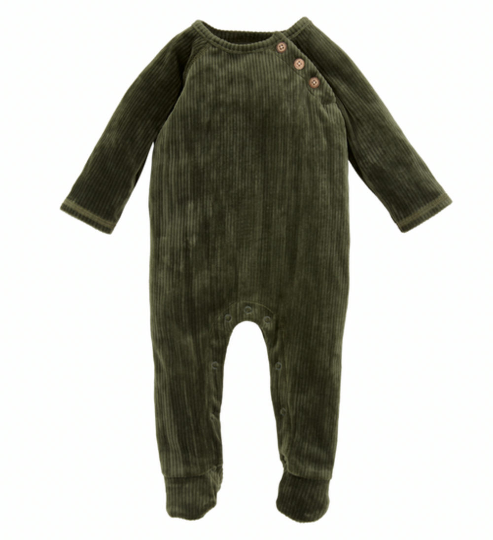 Olive Rib Velour Sleeper 3-6