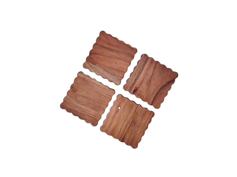 Wood Scalloped Coaster Set