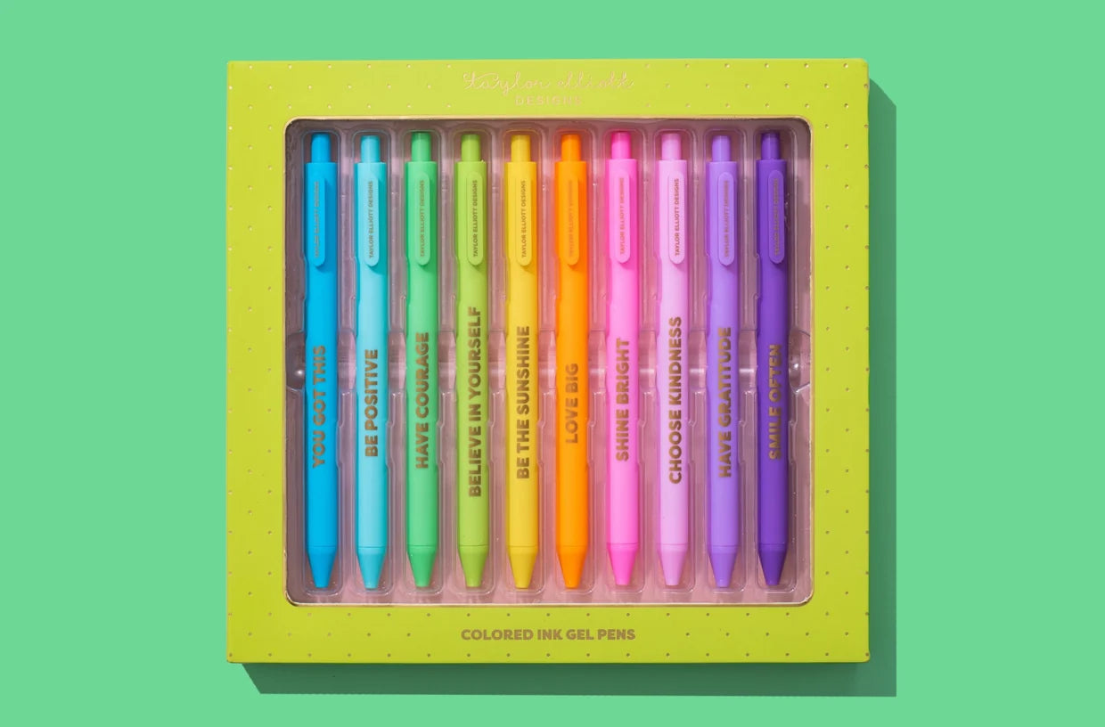 Set of 10 Colored Ink Motivational Pens