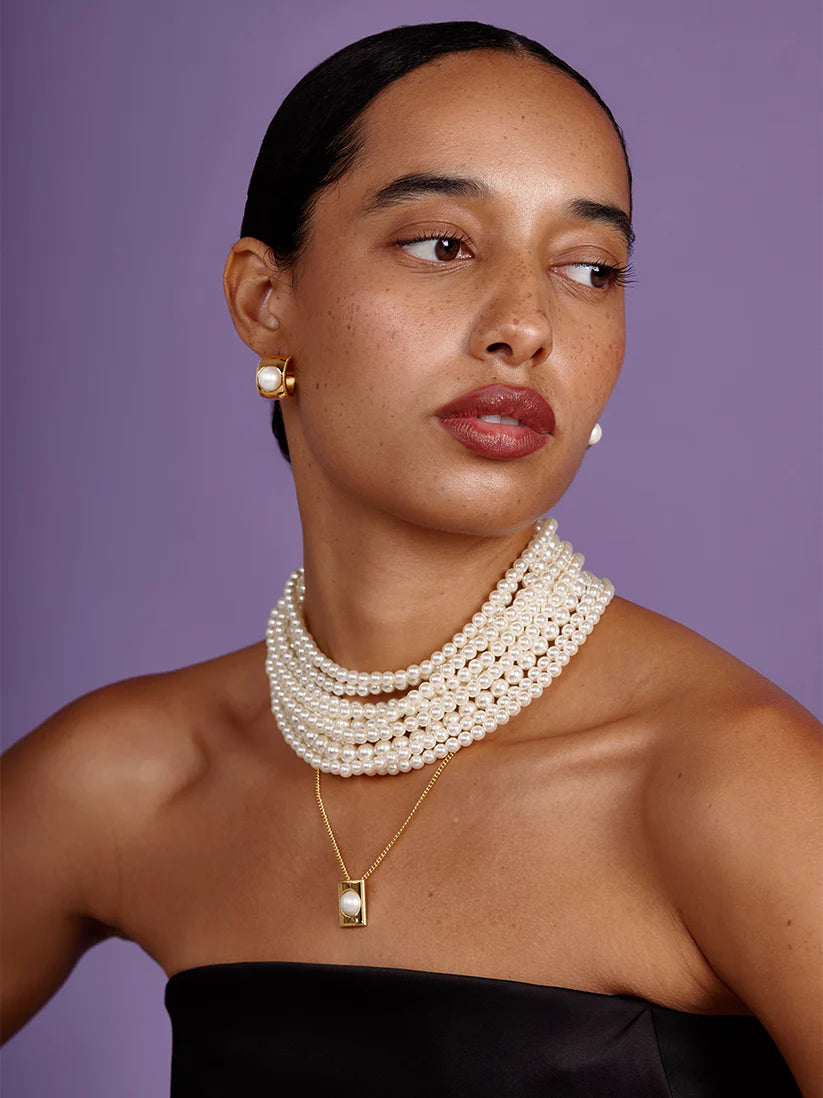 10 Strand Small Pearl Collar Necklace