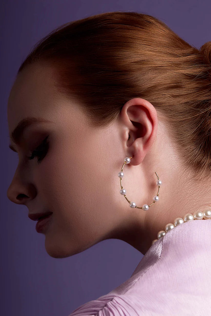 Spaced Pearl Hoop Earring