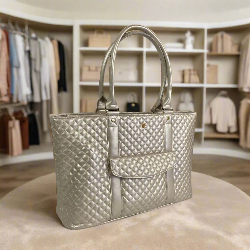 Pearl and Gold Quilted Getaway Tote