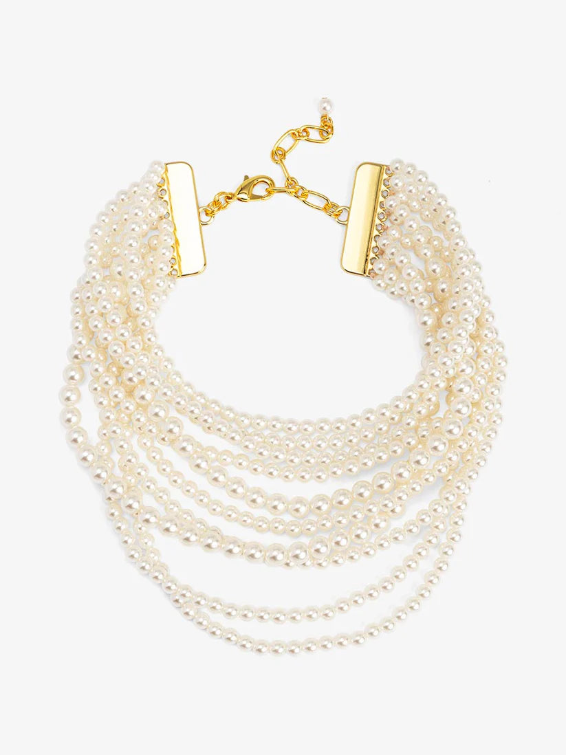 10 Strand Small Pearl Collar Necklace