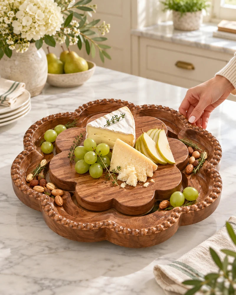Vintage English Bread Board with Scalloped Lazy Susan