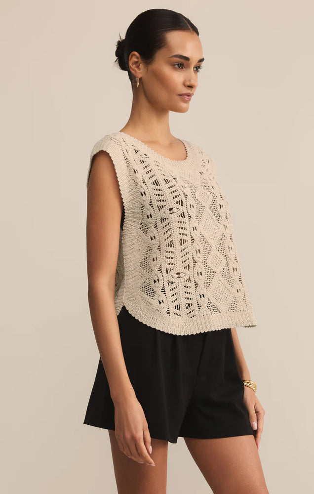 
                      
                        Sand Baroque Crochet Sweater Top
                      
                    