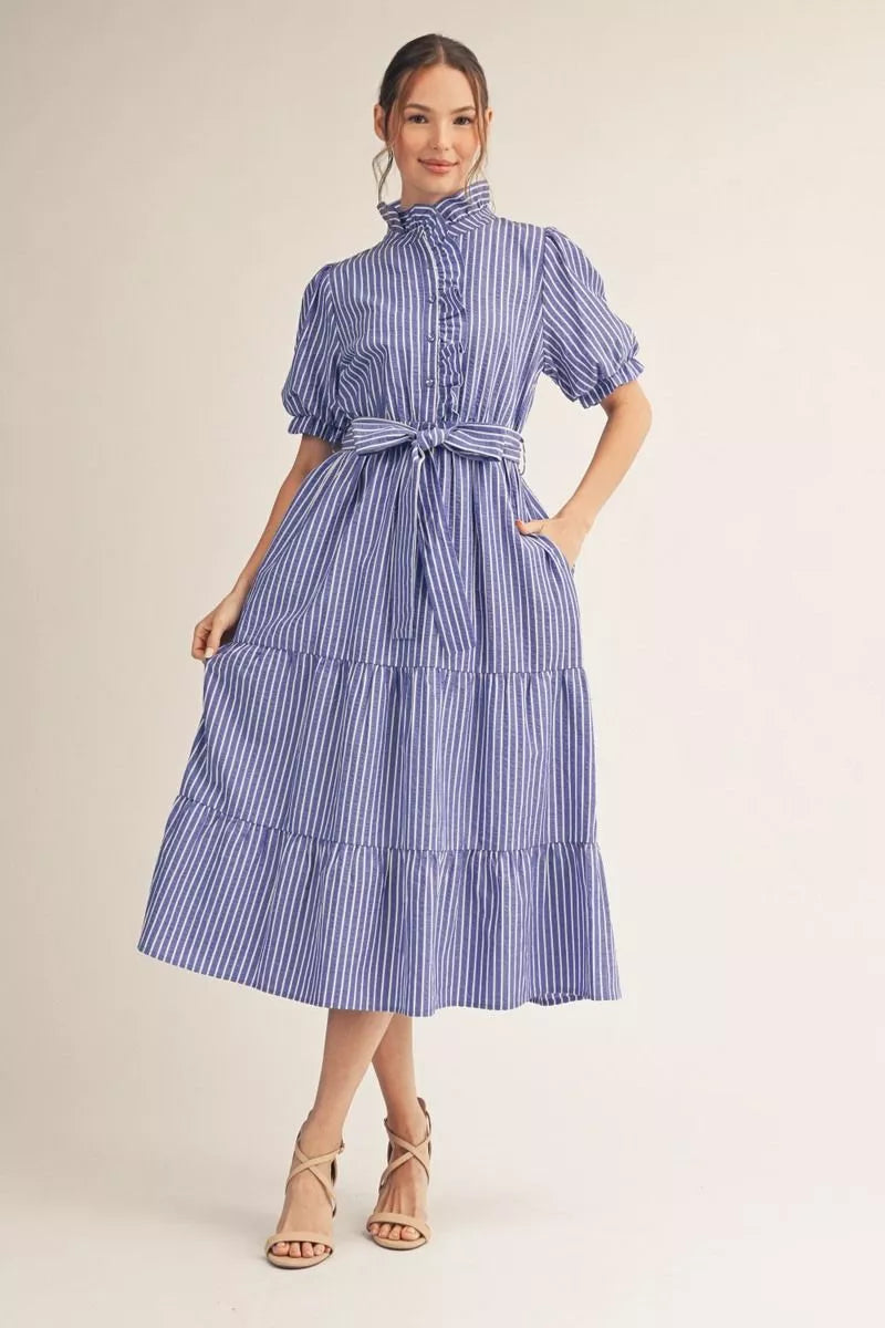 Preppy Ruffle Striped Dress