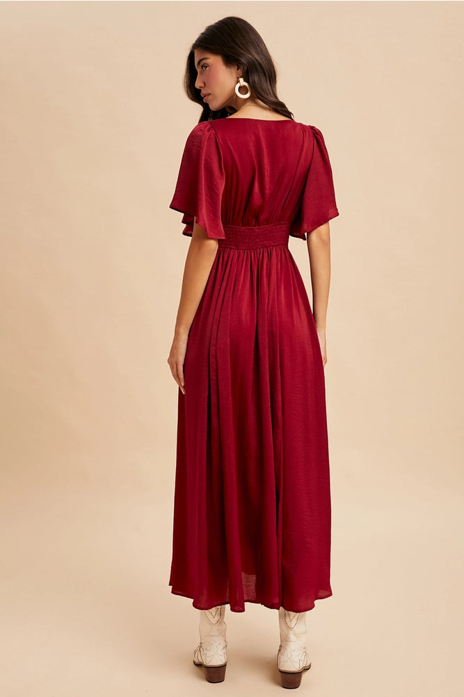 
                      
                        Cranberry Satin Lace Maxi Dress
                      
                    