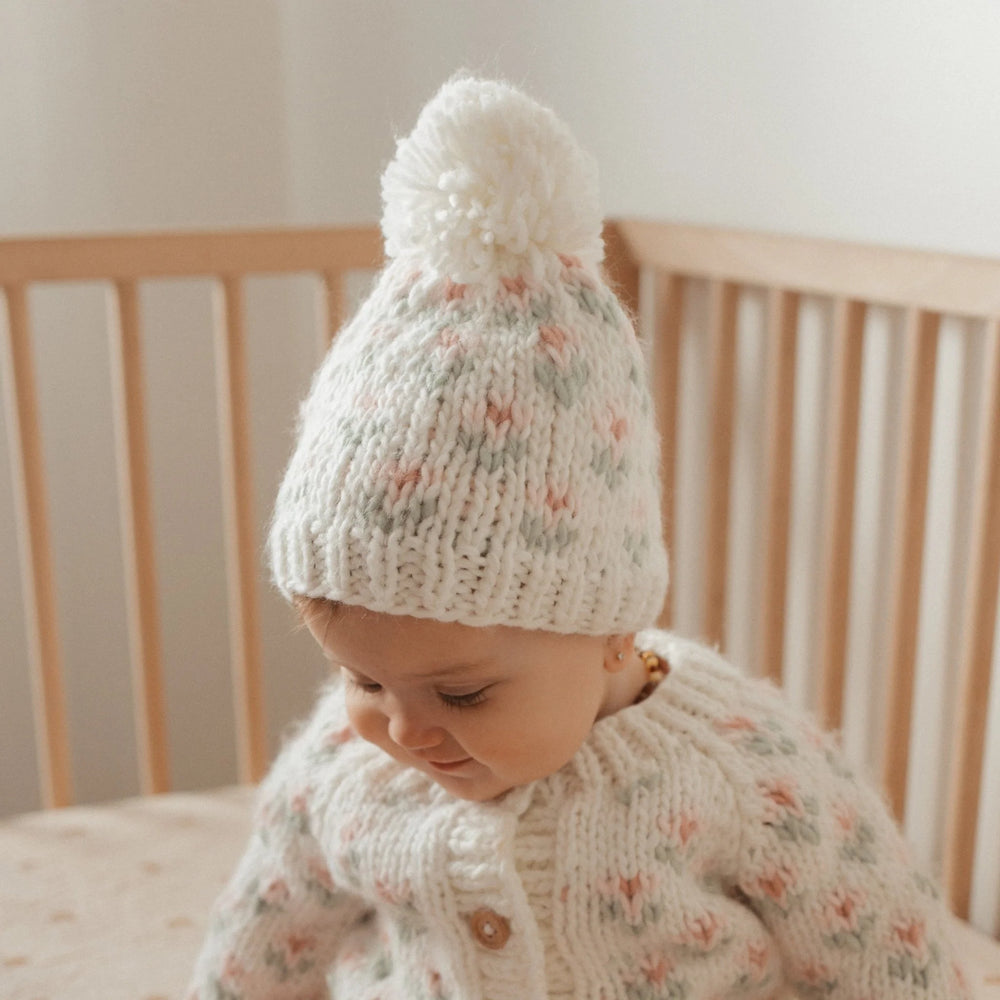 Bitty Blooms White Beanie