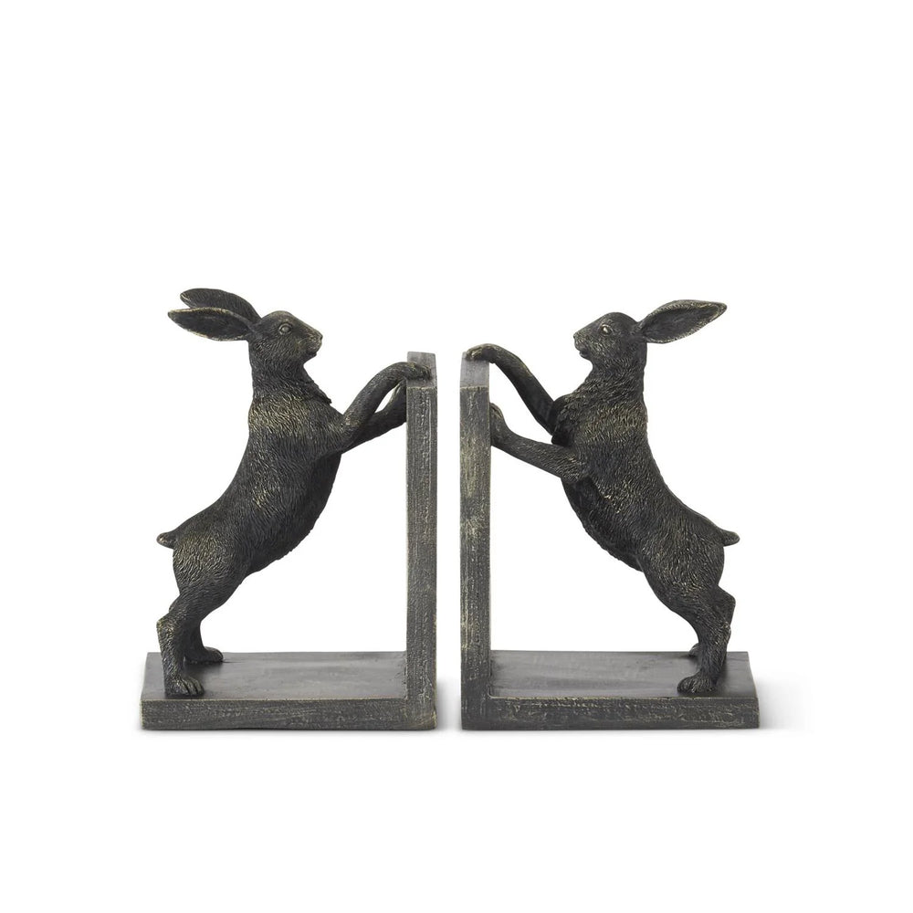 Black and Gold Resin Rabbit Bookends