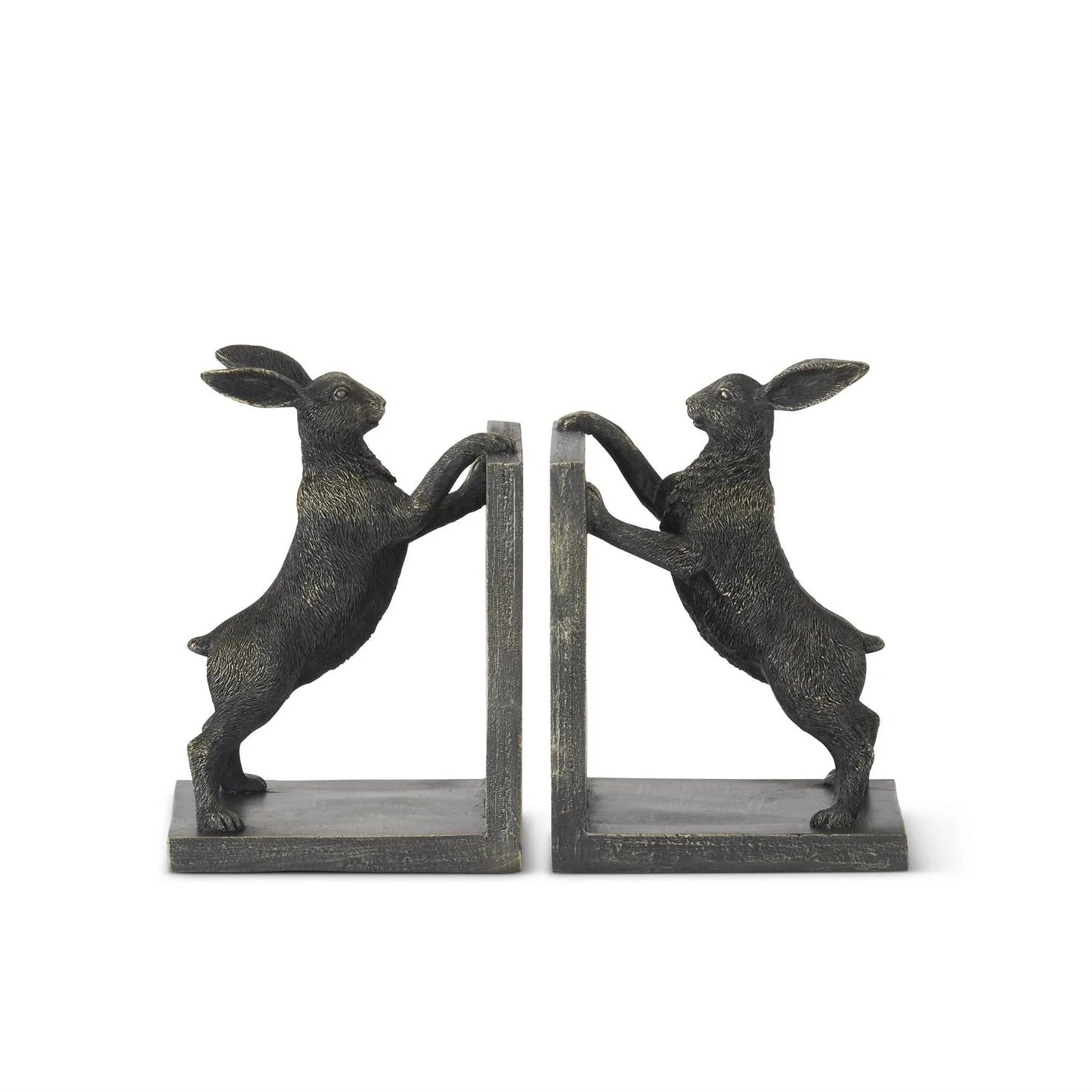 Black and Gold Resin Rabbit Bookends