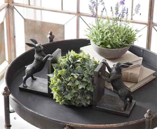 Black and Gold Resin Rabbit Bookends