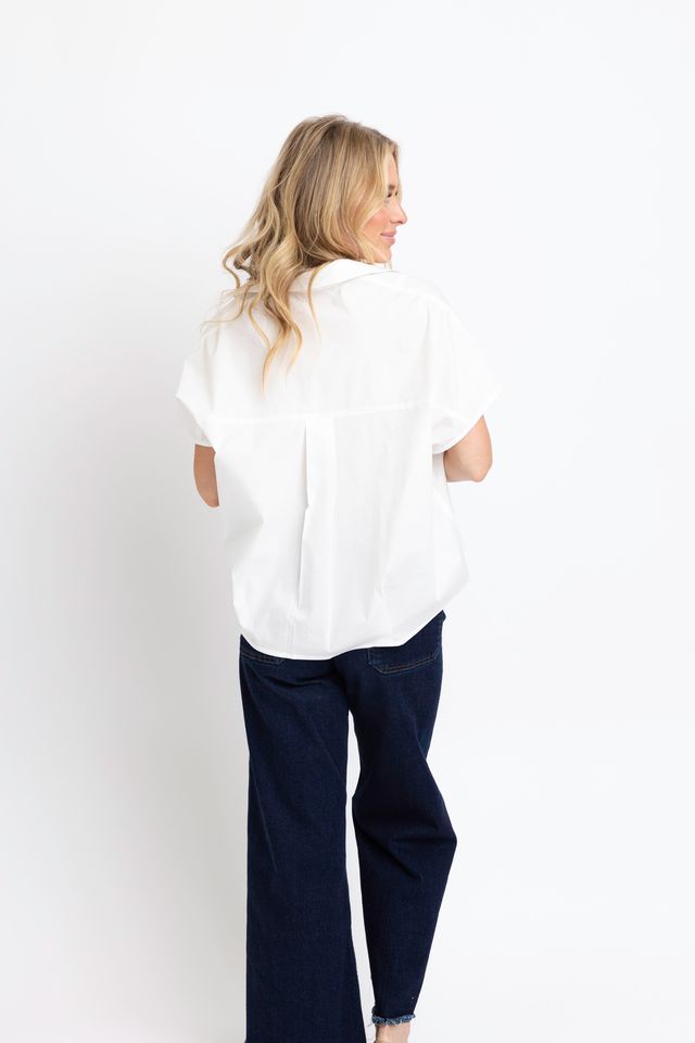 Karlie White Poplin Collar V-Neck Blouse